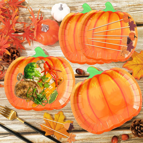 134 PCS Thanksgiving Fall Harvest Party Tableware Set — Pumpkin Plates, Popcorn Boxes & More