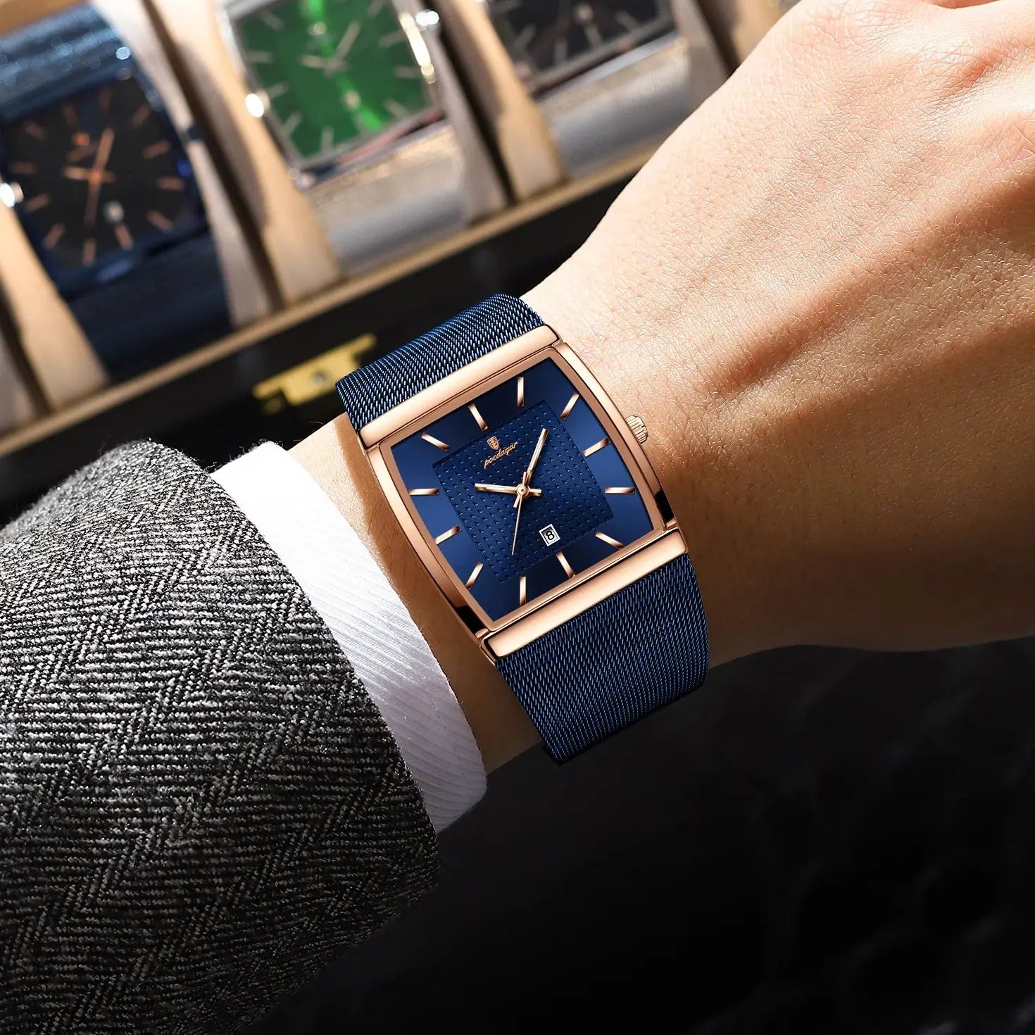 POEDAGAR Men's Rectangle Quartz Watch
