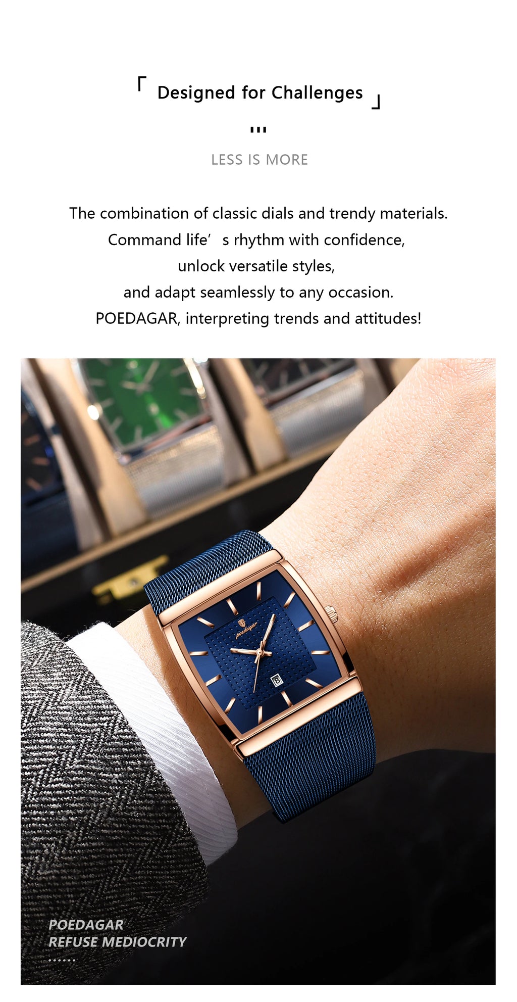 POEDAGAR Men's Rectangle Quartz Watch