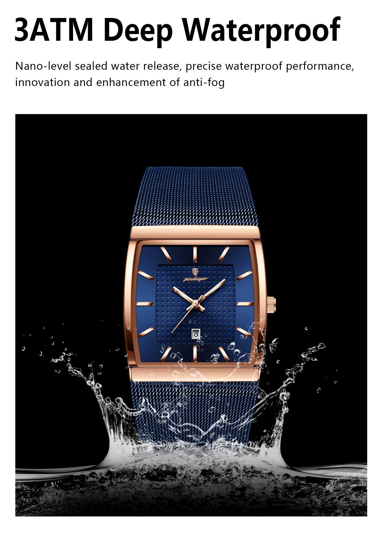 POEDAGAR Men's Rectangle Quartz Watch