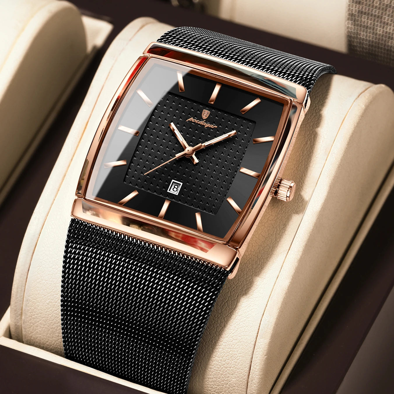 POEDAGAR Men's Rectangle Quartz Watch