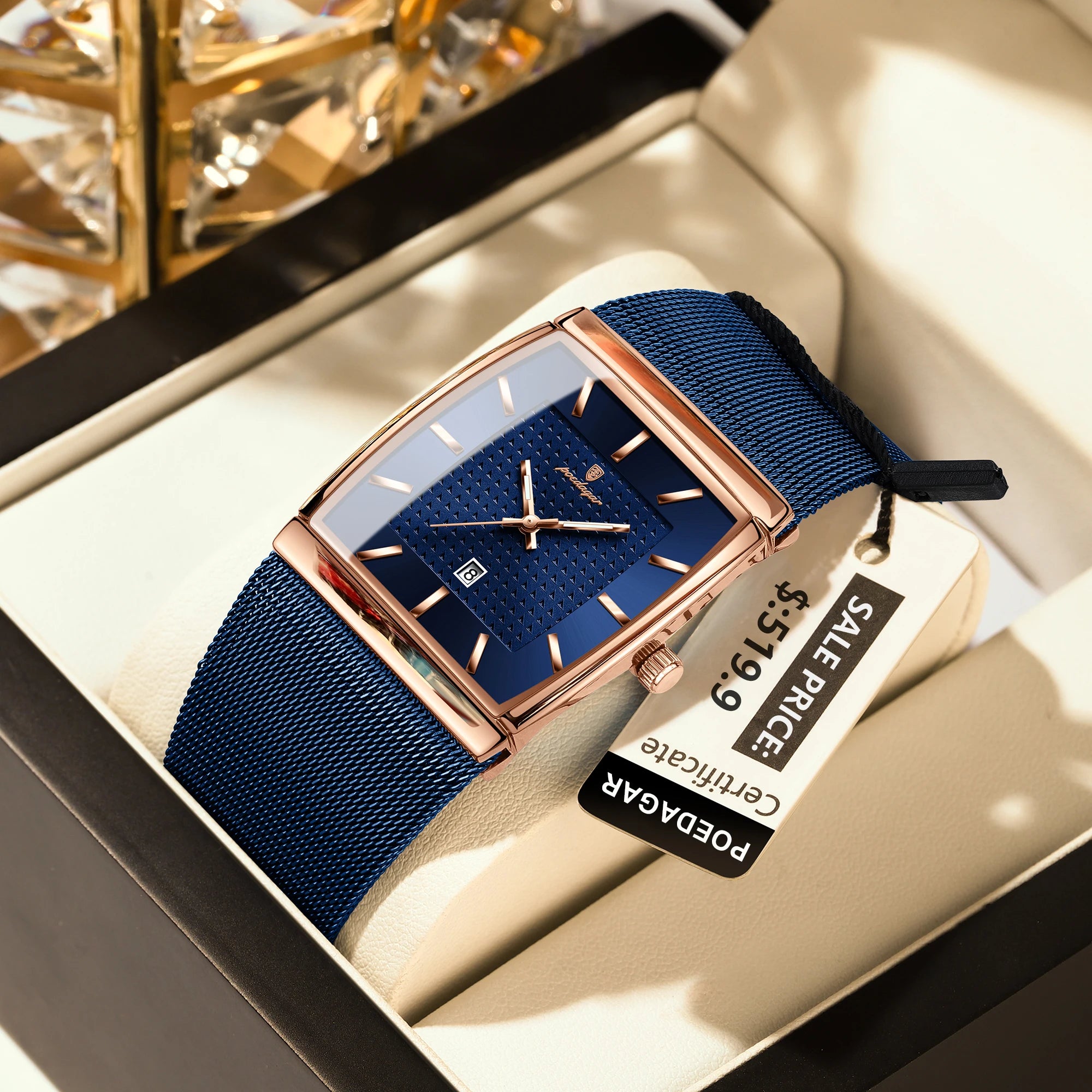 POEDAGAR Men's Rectangle Quartz Watch