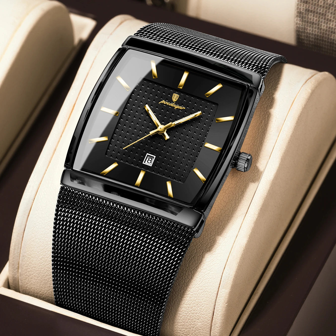 POEDAGAR Men's Rectangle Quartz Watch
