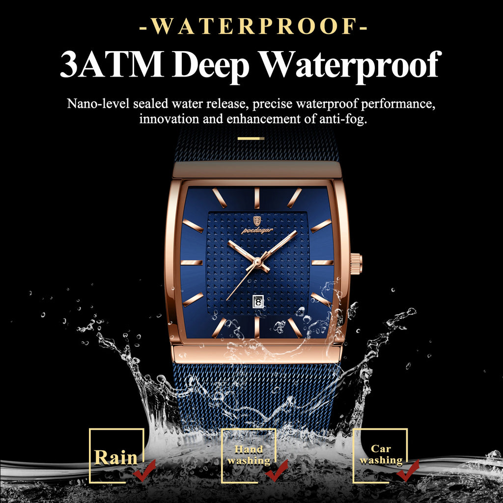 POEDAGAR Men's Rectangle Quartz Watch