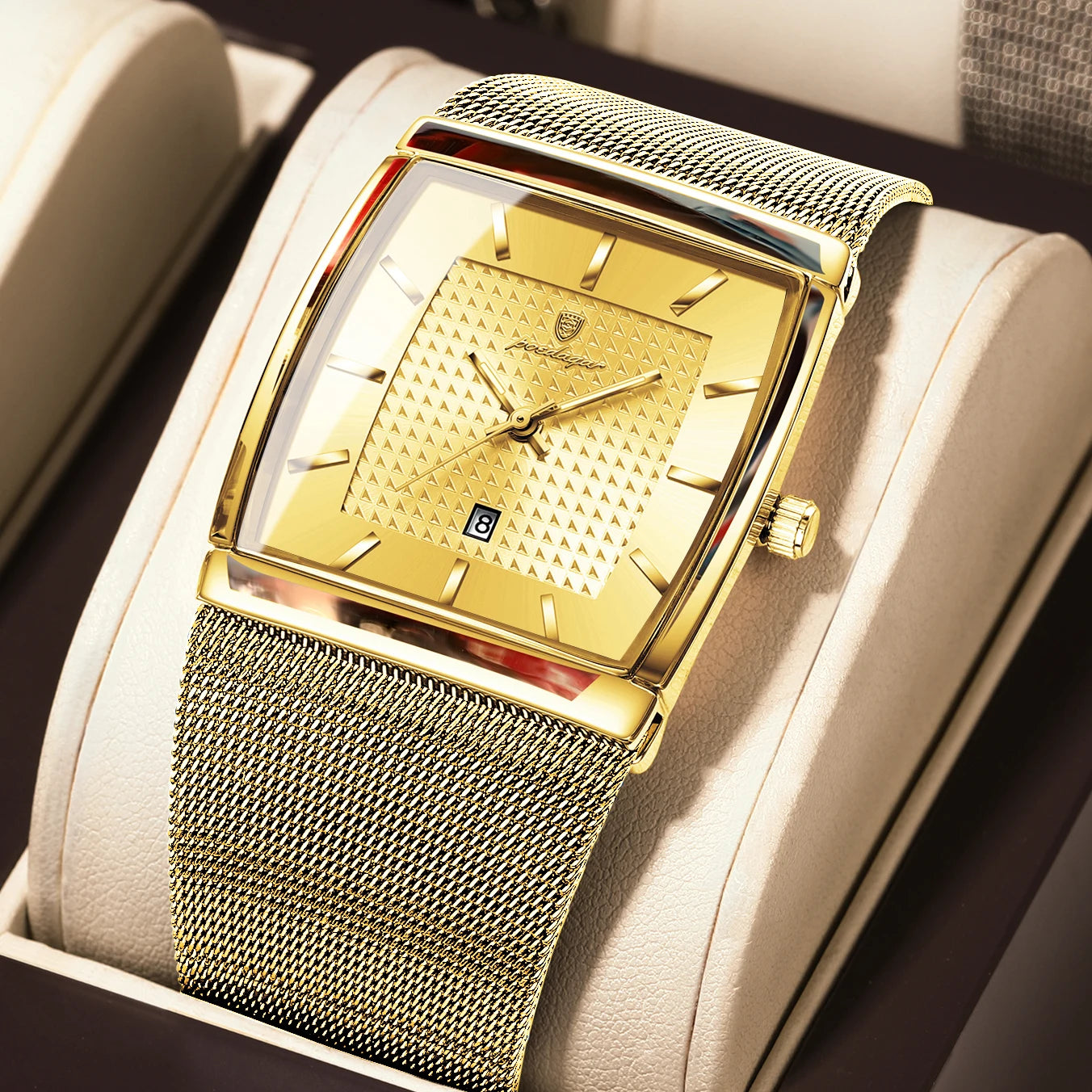 POEDAGAR Men's Rectangle Quartz Watch