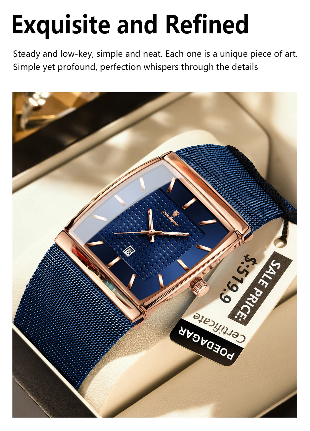 POEDAGAR Men's Rectangle Quartz Watch