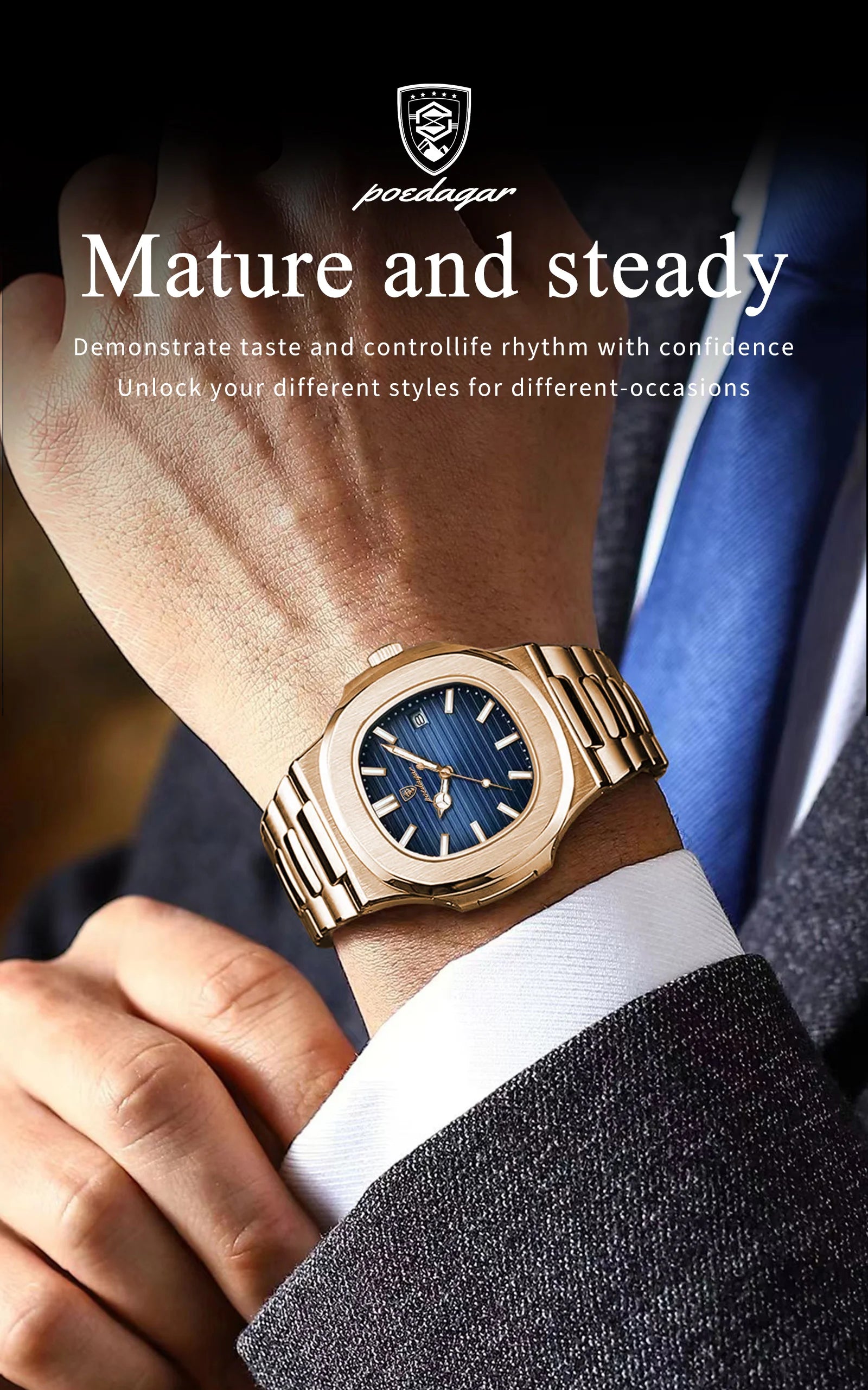 POEDAGAR Luxury Square Men's Watch