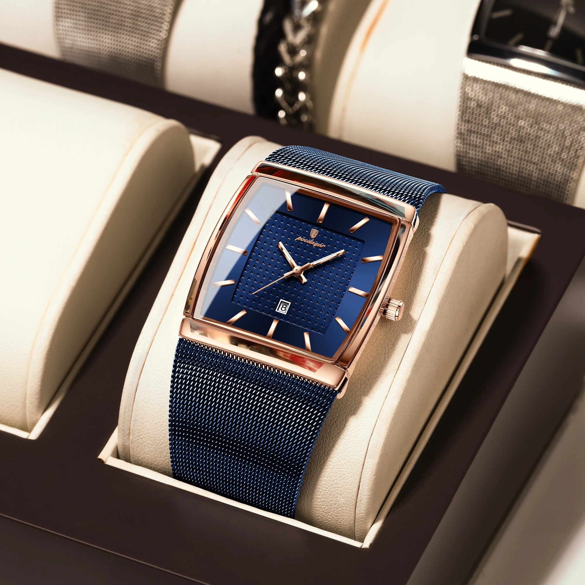 POEDAGAR Men's Rectangle Quartz Watch