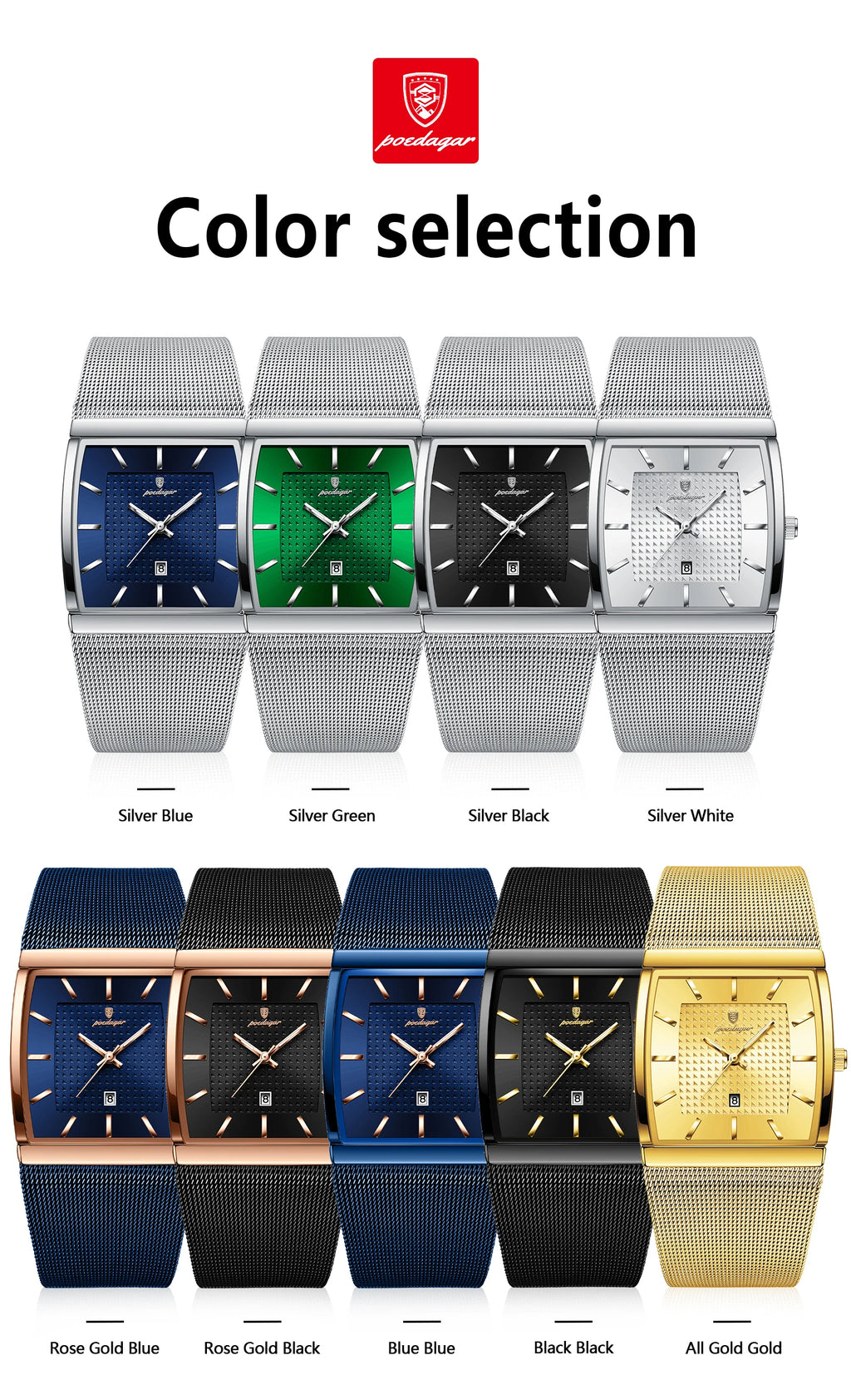POEDAGAR Men's Rectangle Quartz Watch
