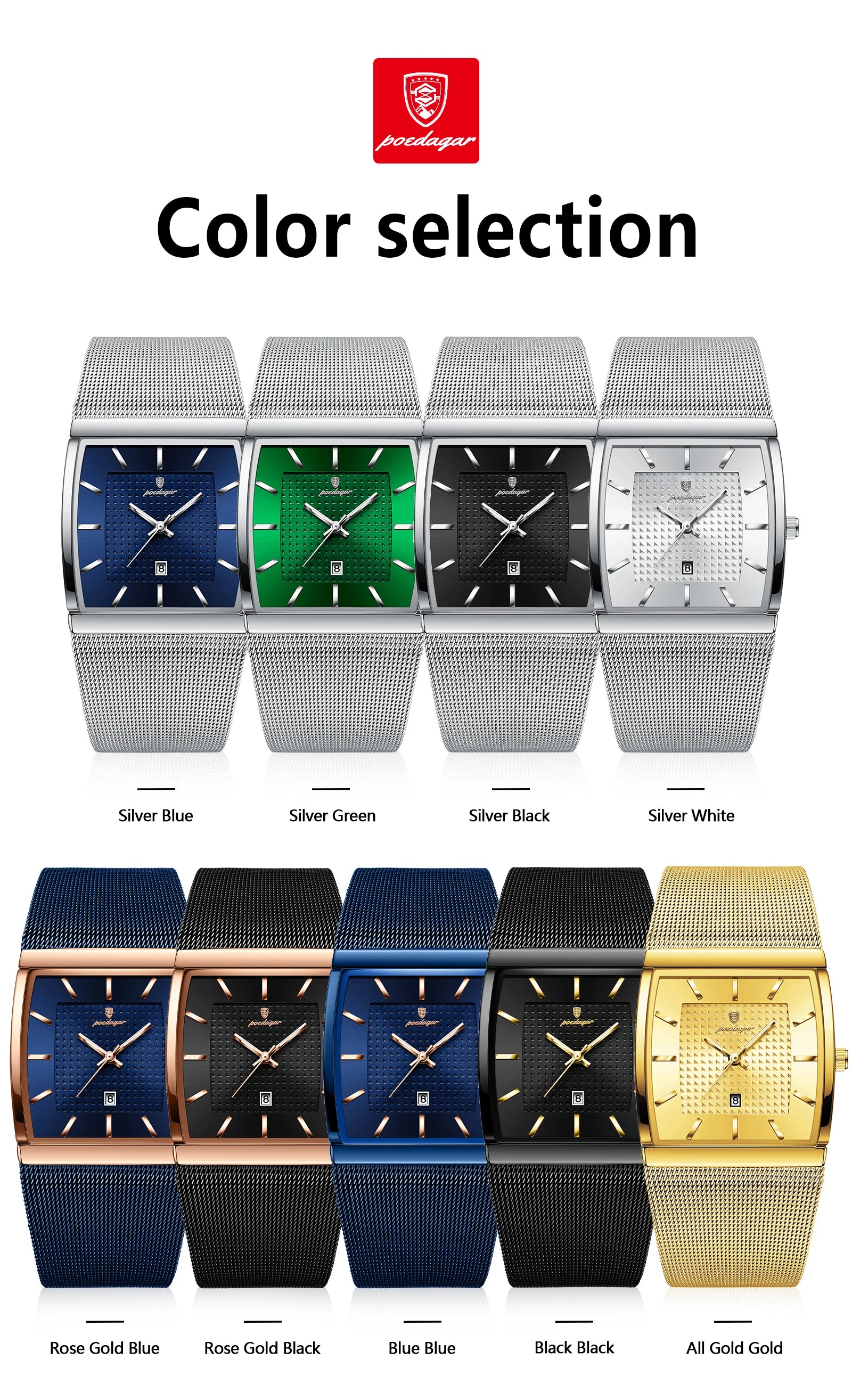 POEDAGAR Men's Rectangle Quartz Watch