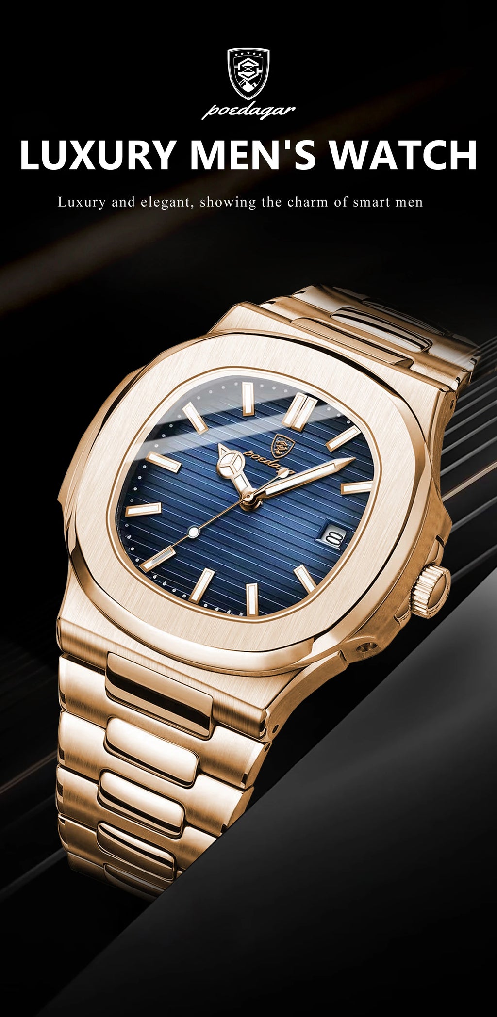 POEDAGAR Luxury Square Men's Watch