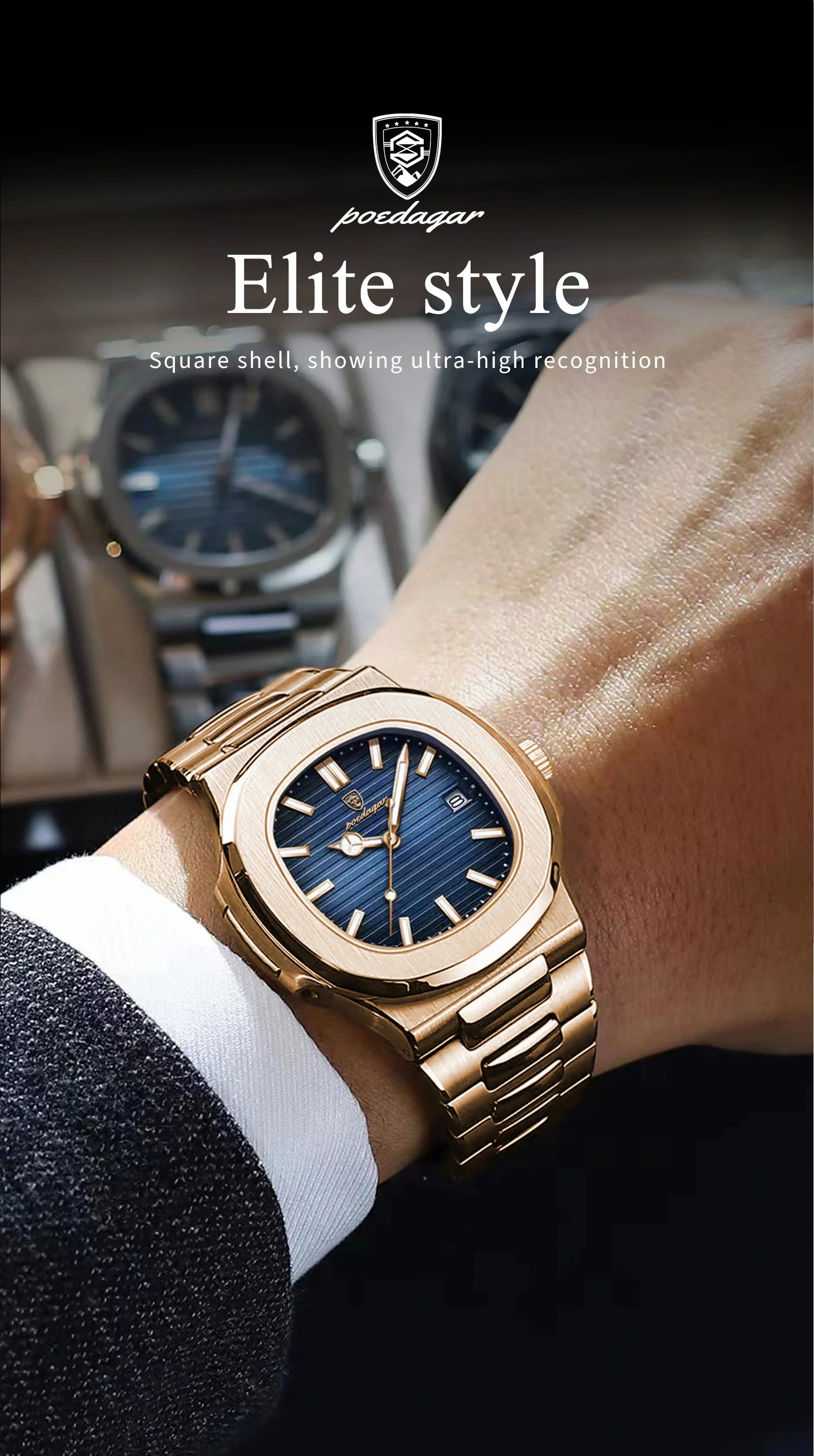 POEDAGAR Luxury Square Men's Watch