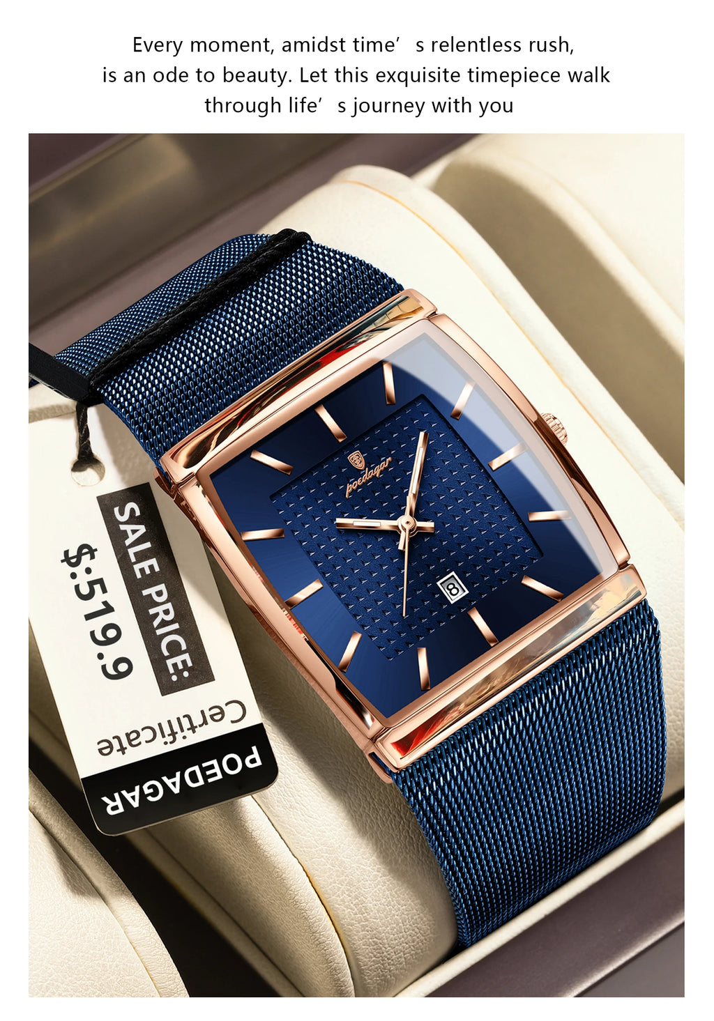 POEDAGAR Men's Rectangle Quartz Watch