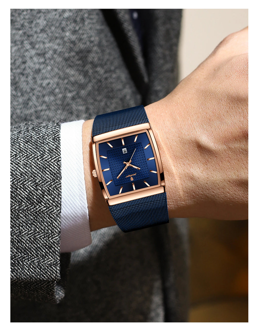 POEDAGAR Men's Rectangle Quartz Watch