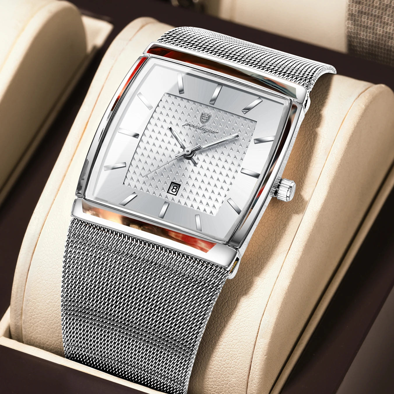 POEDAGAR Men's Rectangle Quartz Watch