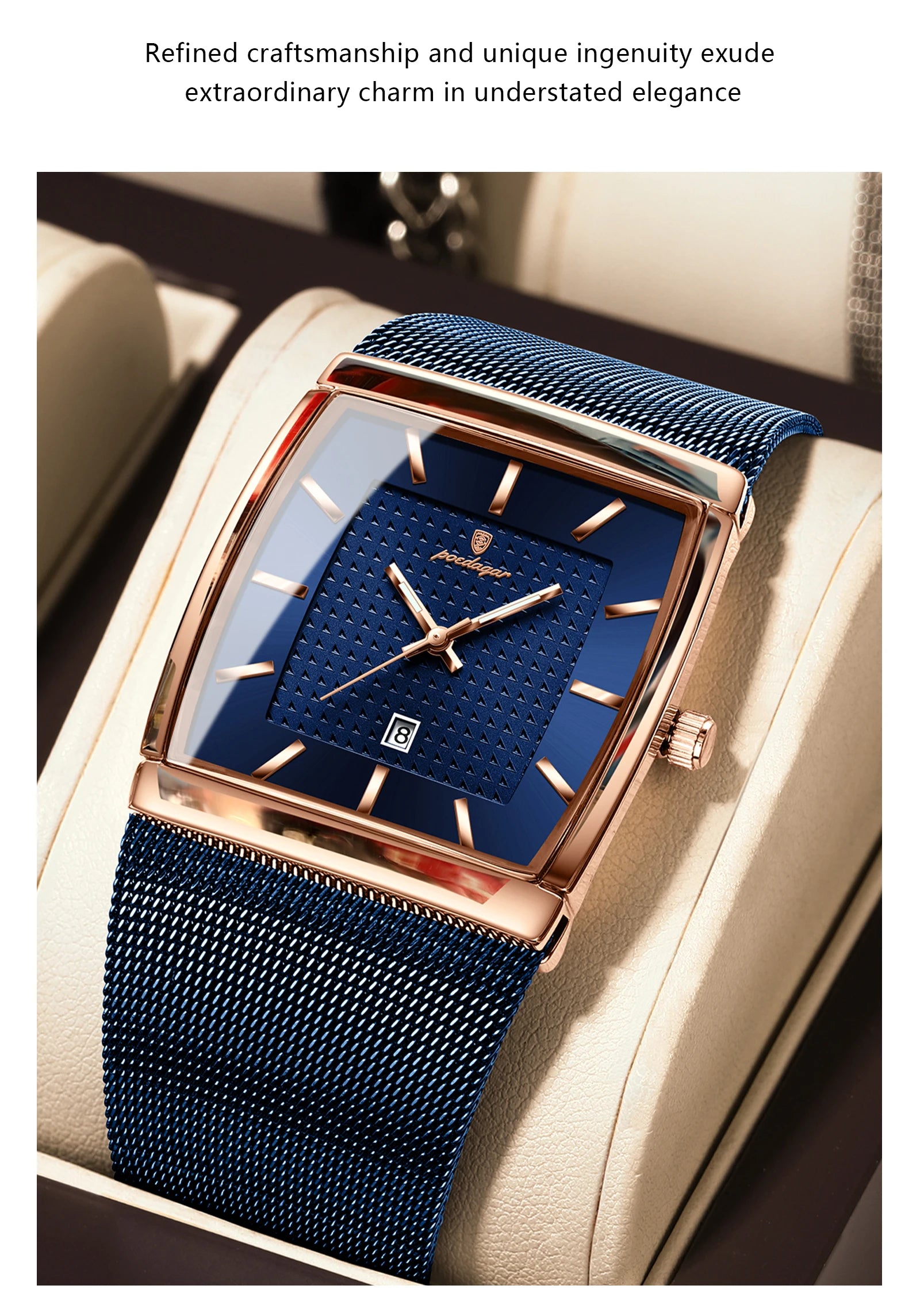 POEDAGAR Men's Rectangle Quartz Watch