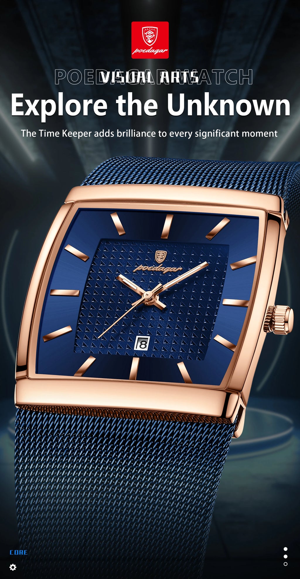 POEDAGAR Men's Rectangle Quartz Watch