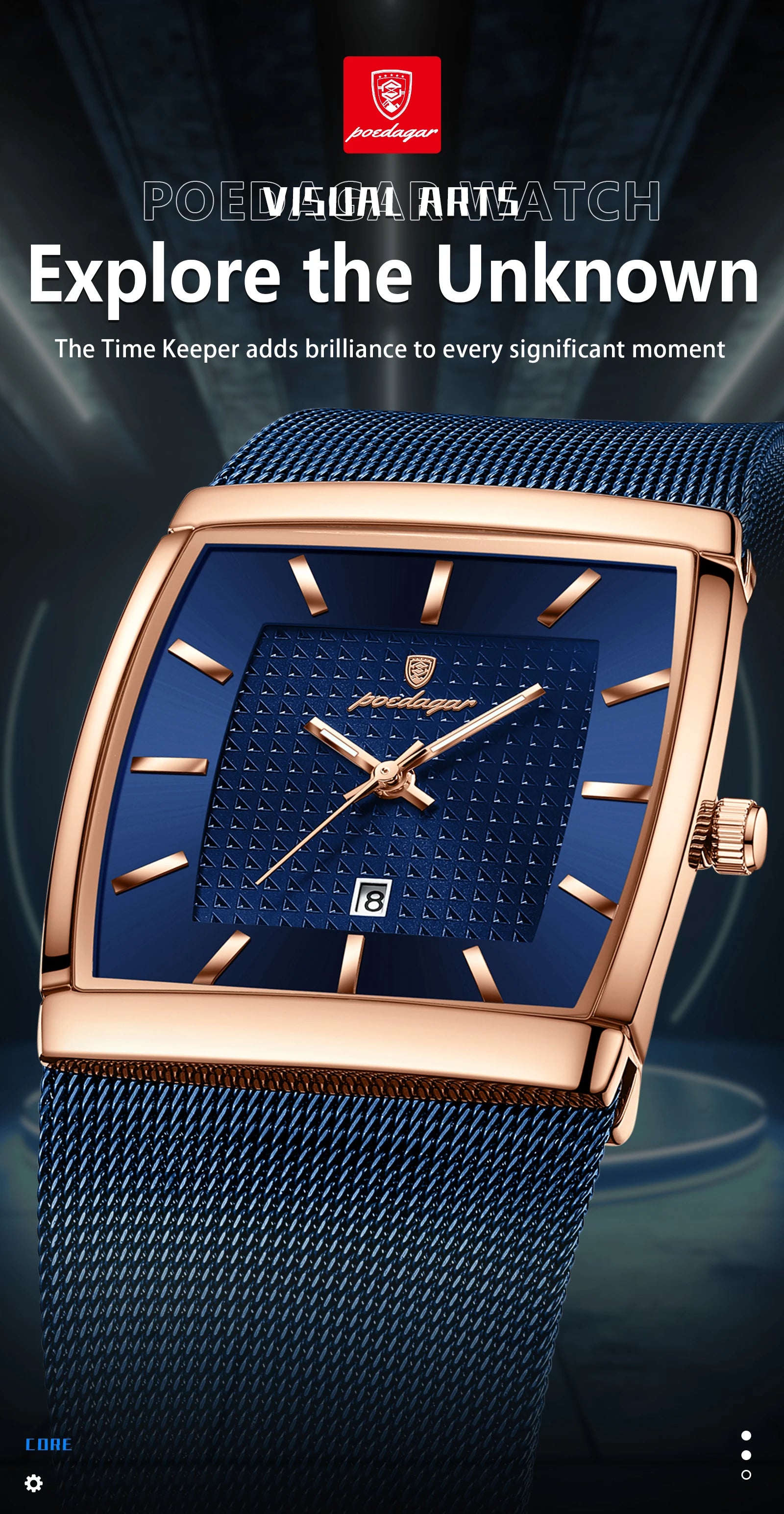 POEDAGAR Men's Rectangle Quartz Watch