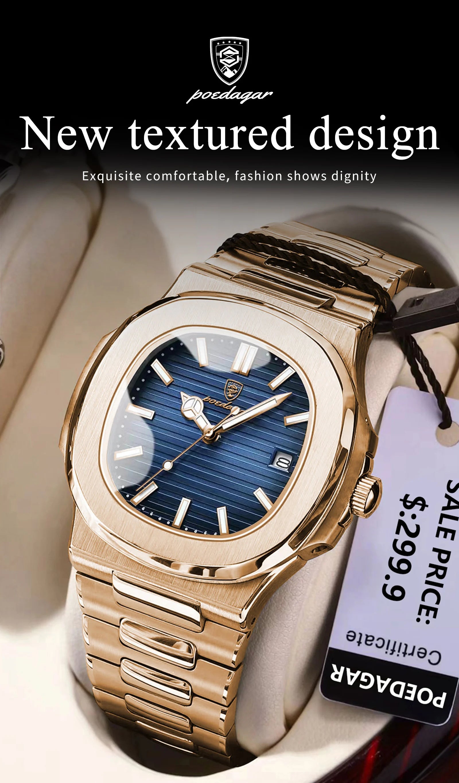POEDAGAR Luxury Square Men's Watch