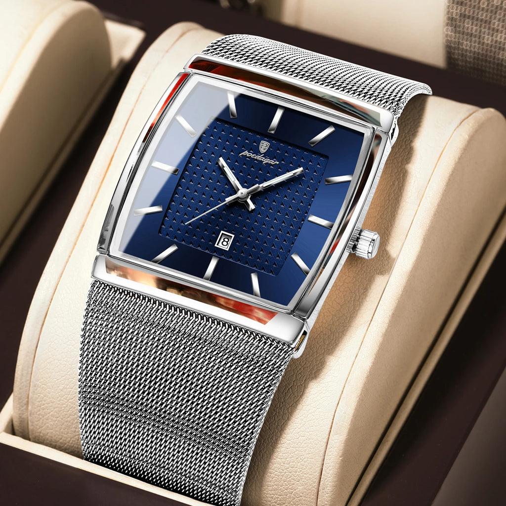 POEDAGAR Men's Rectangle Quartz Watch