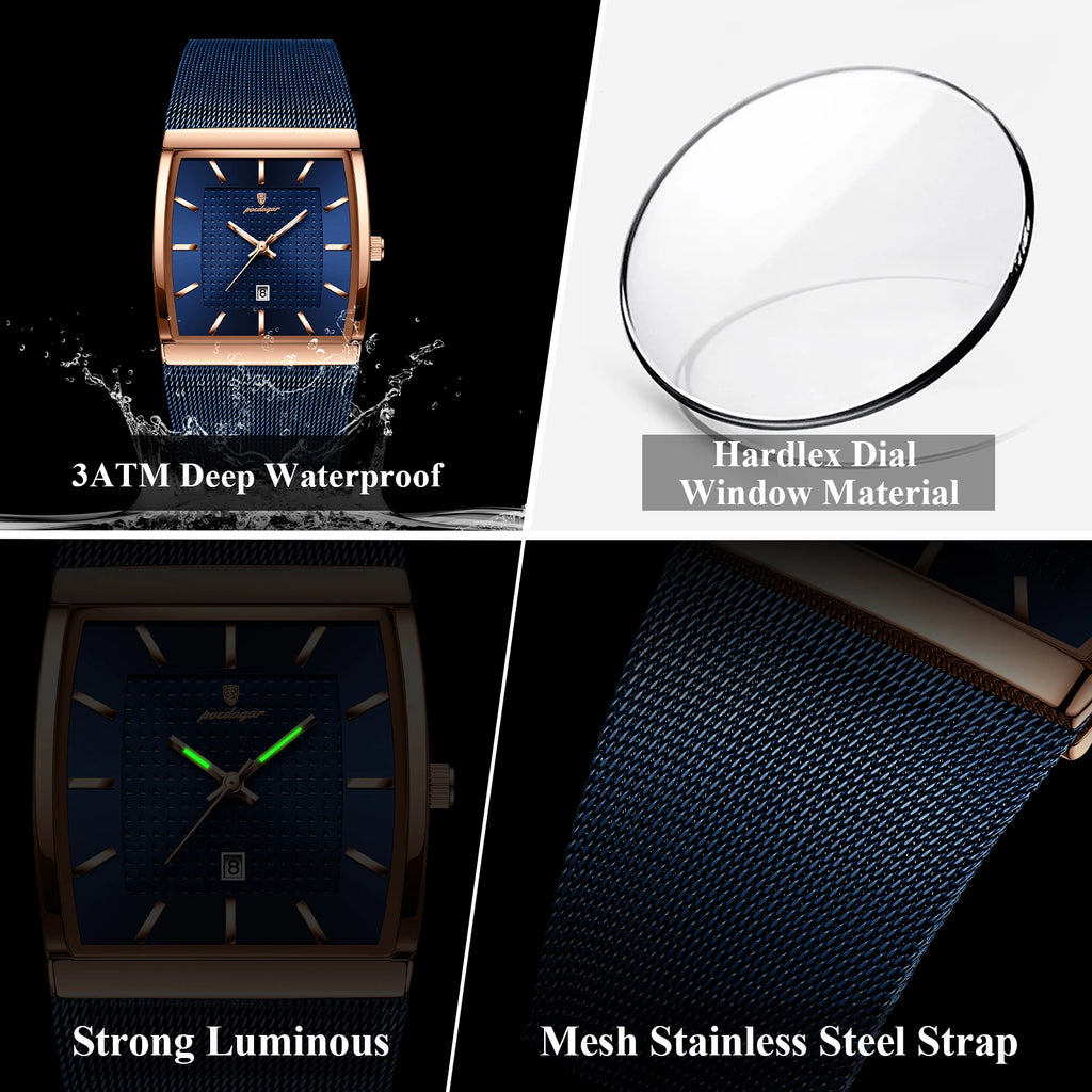 POEDAGAR Men's Rectangle Quartz Watch