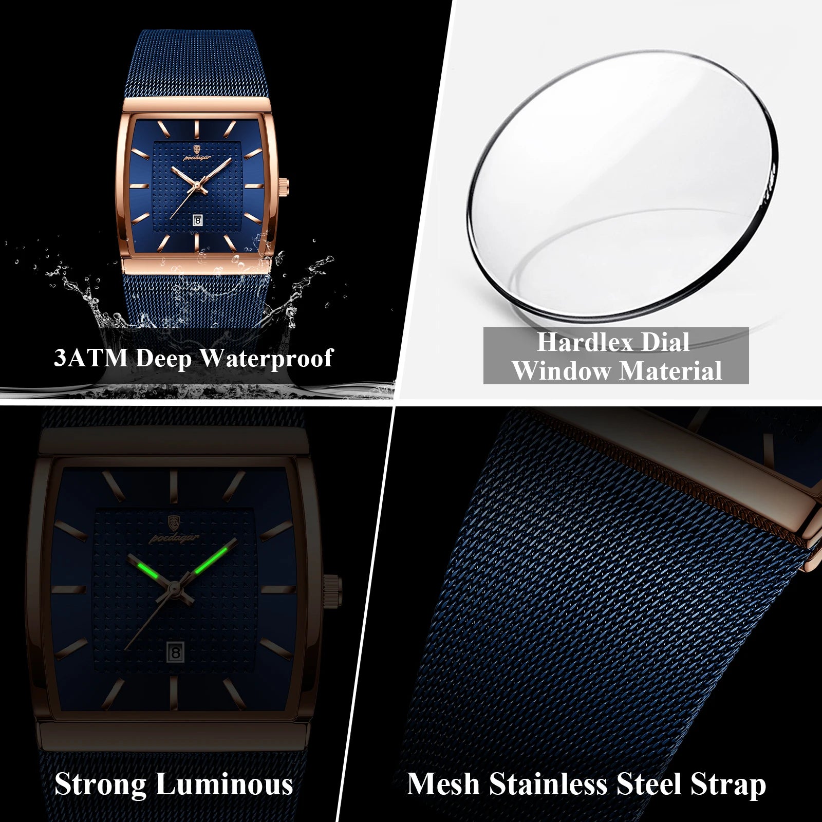 POEDAGAR Men's Rectangle Quartz Watch