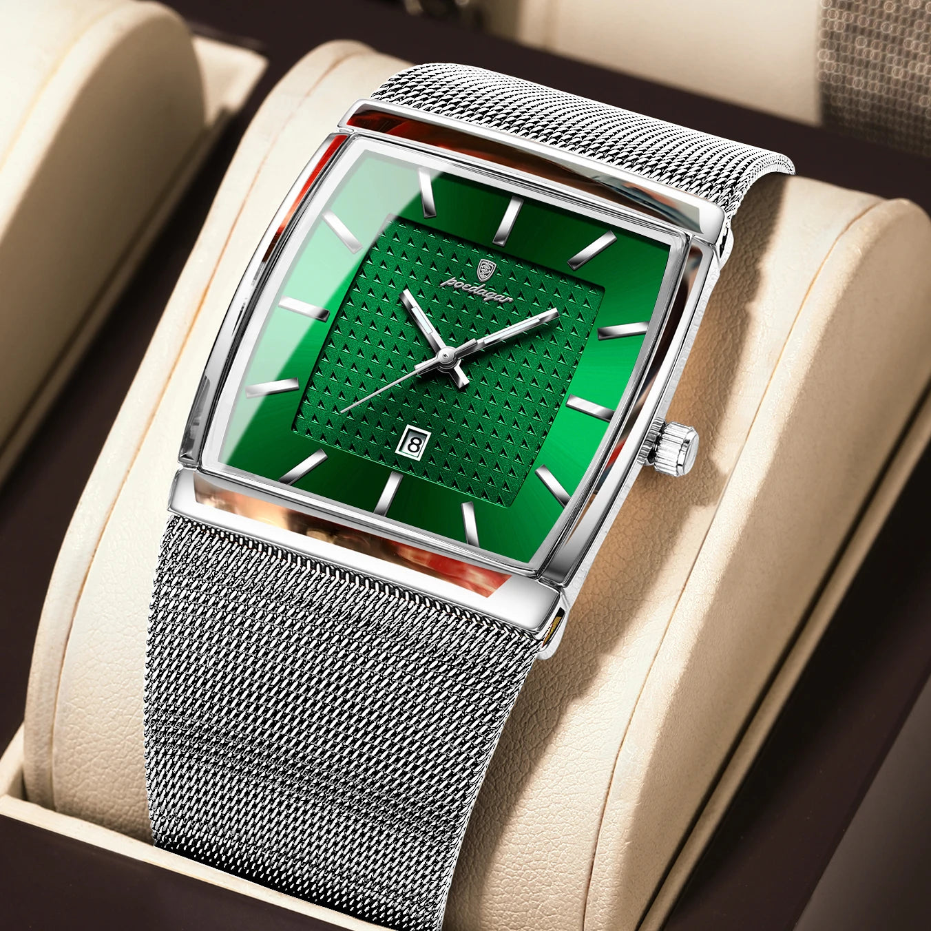 POEDAGAR Men's Rectangle Quartz Watch