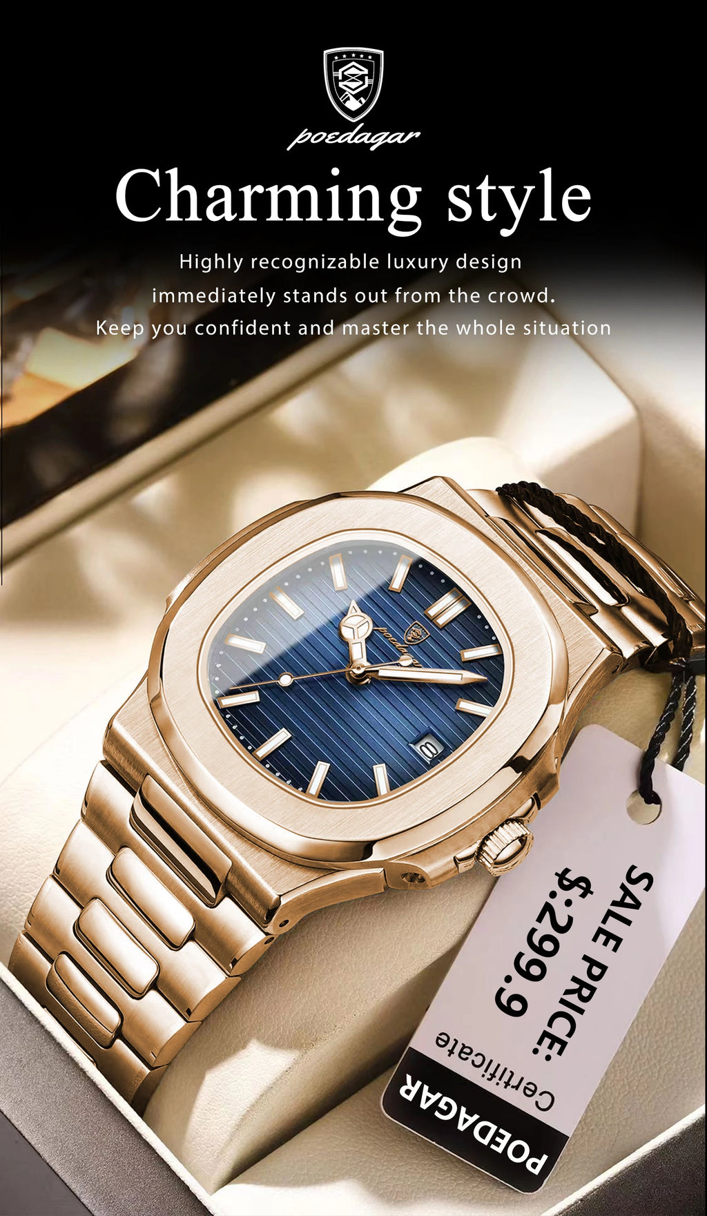POEDAGAR Luxury Square Men's Watch