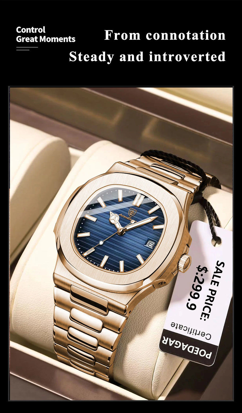 POEDAGAR Luxury Square Men's Watch