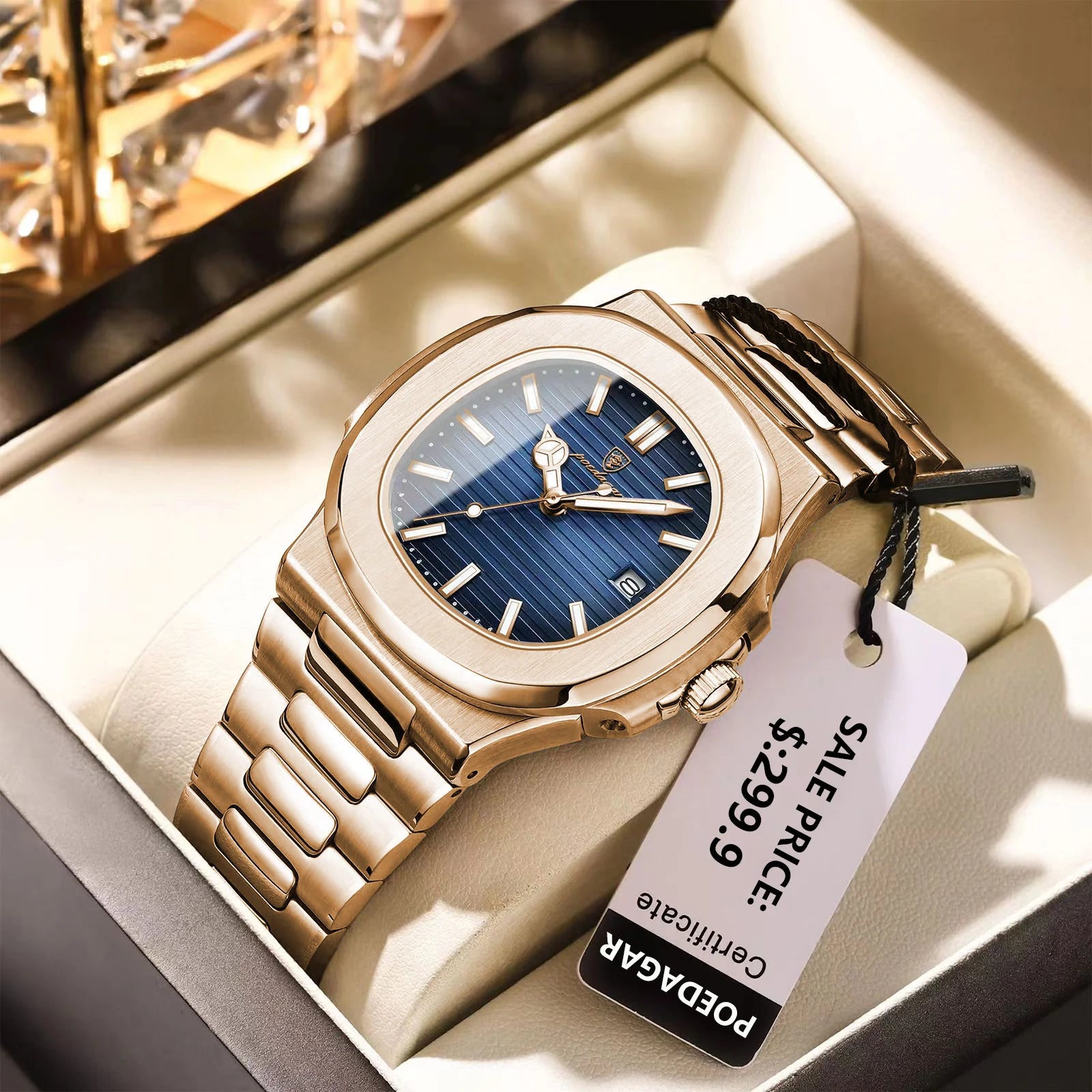 POEDAGAR Luxury Square Men's Watch