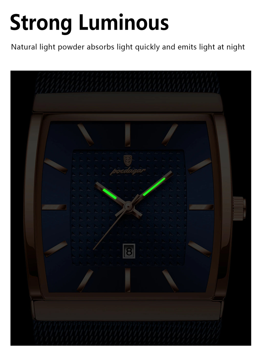 POEDAGAR Men's Rectangle Quartz Watch
