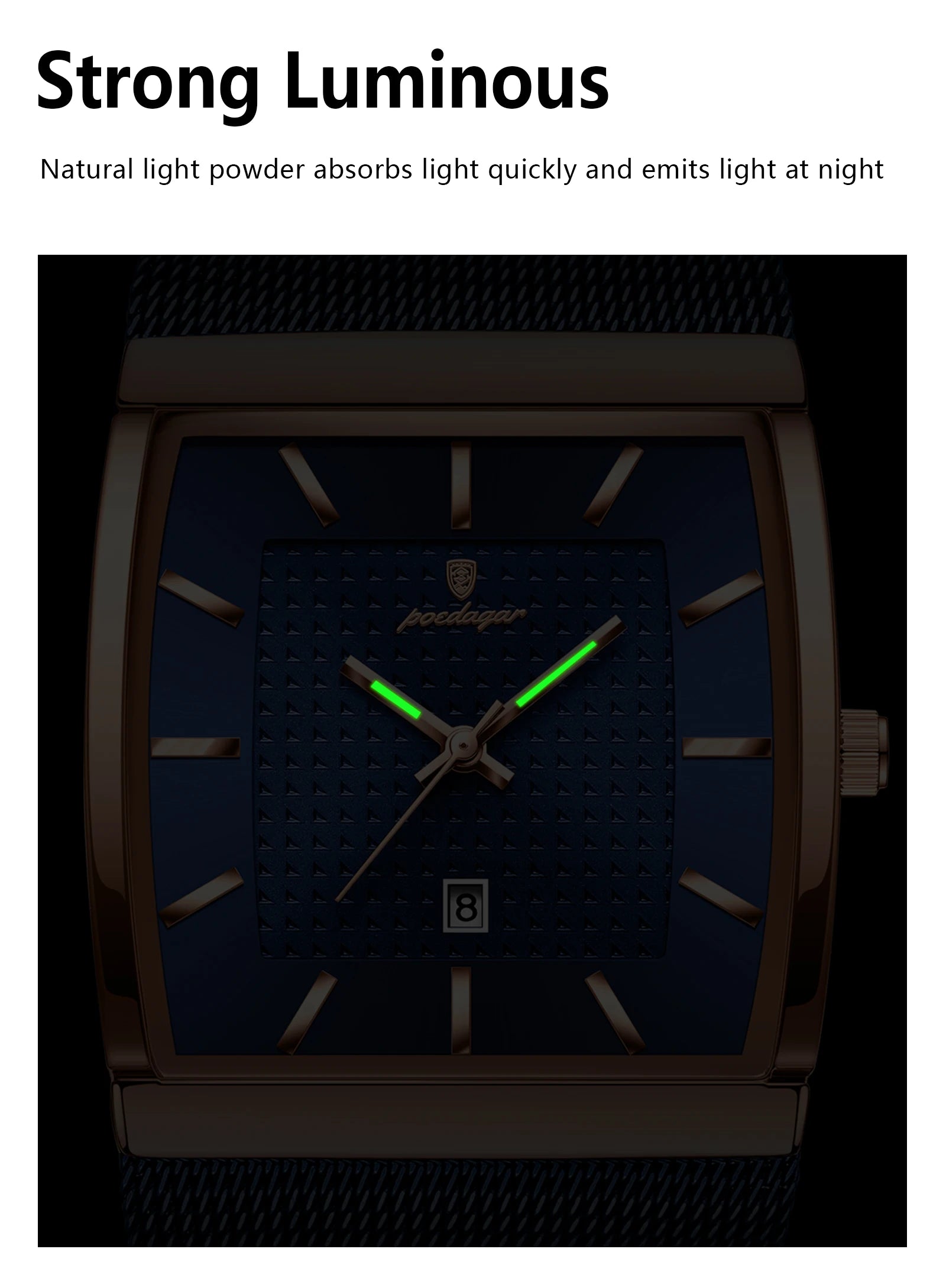 POEDAGAR Men's Rectangle Quartz Watch