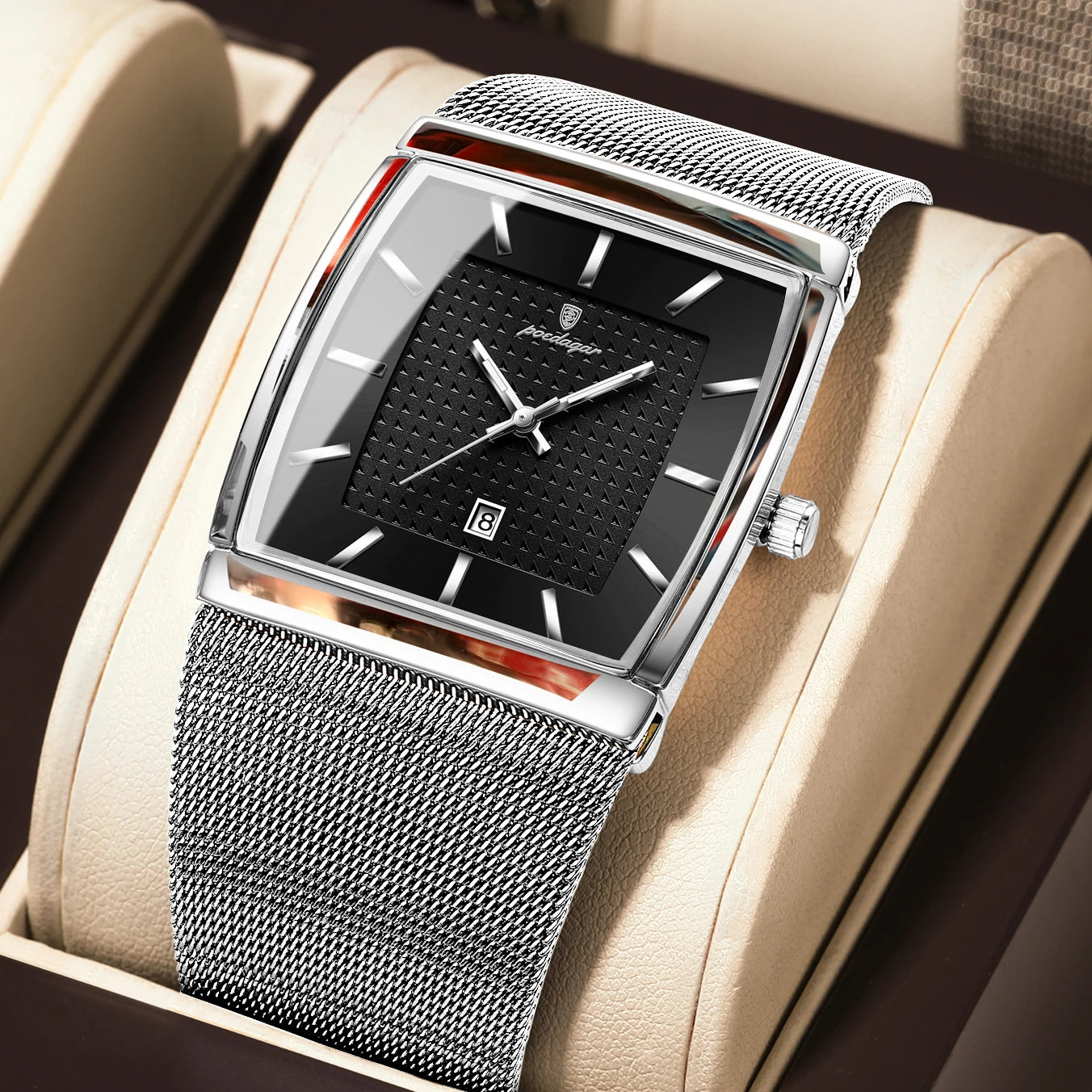POEDAGAR Men's Rectangle Quartz Watch