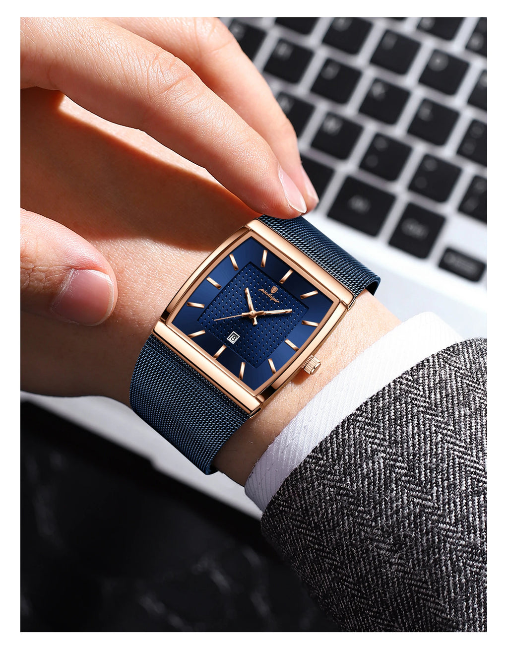 POEDAGAR Men's Rectangle Quartz Watch