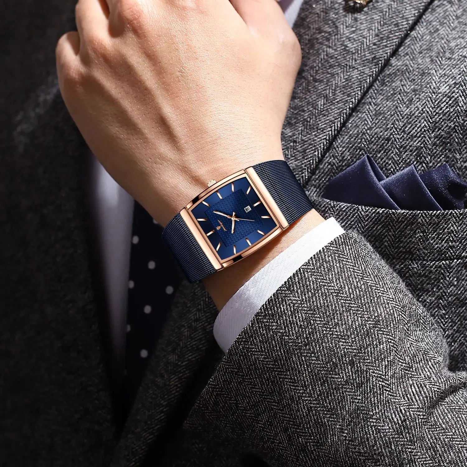 POEDAGAR Men's Rectangle Quartz Watch