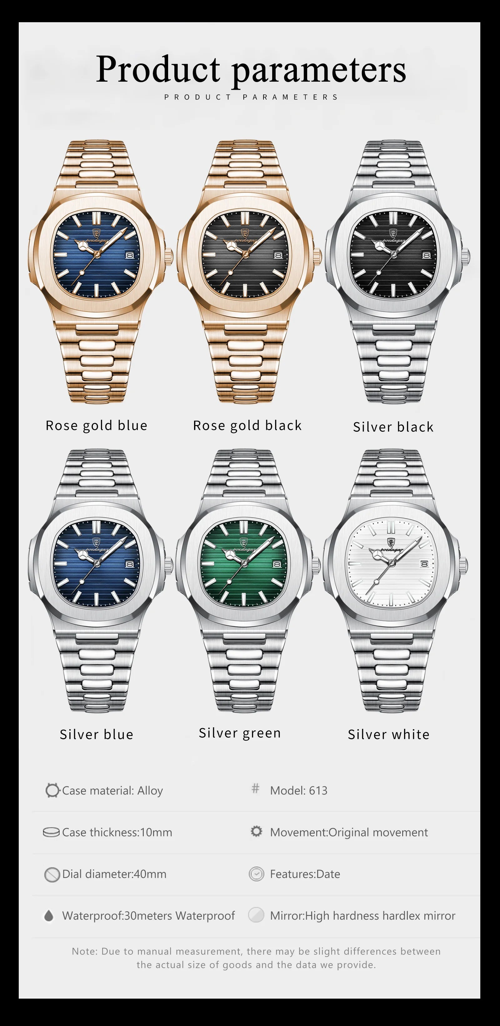 POEDAGAR Luxury Square Men's Watch